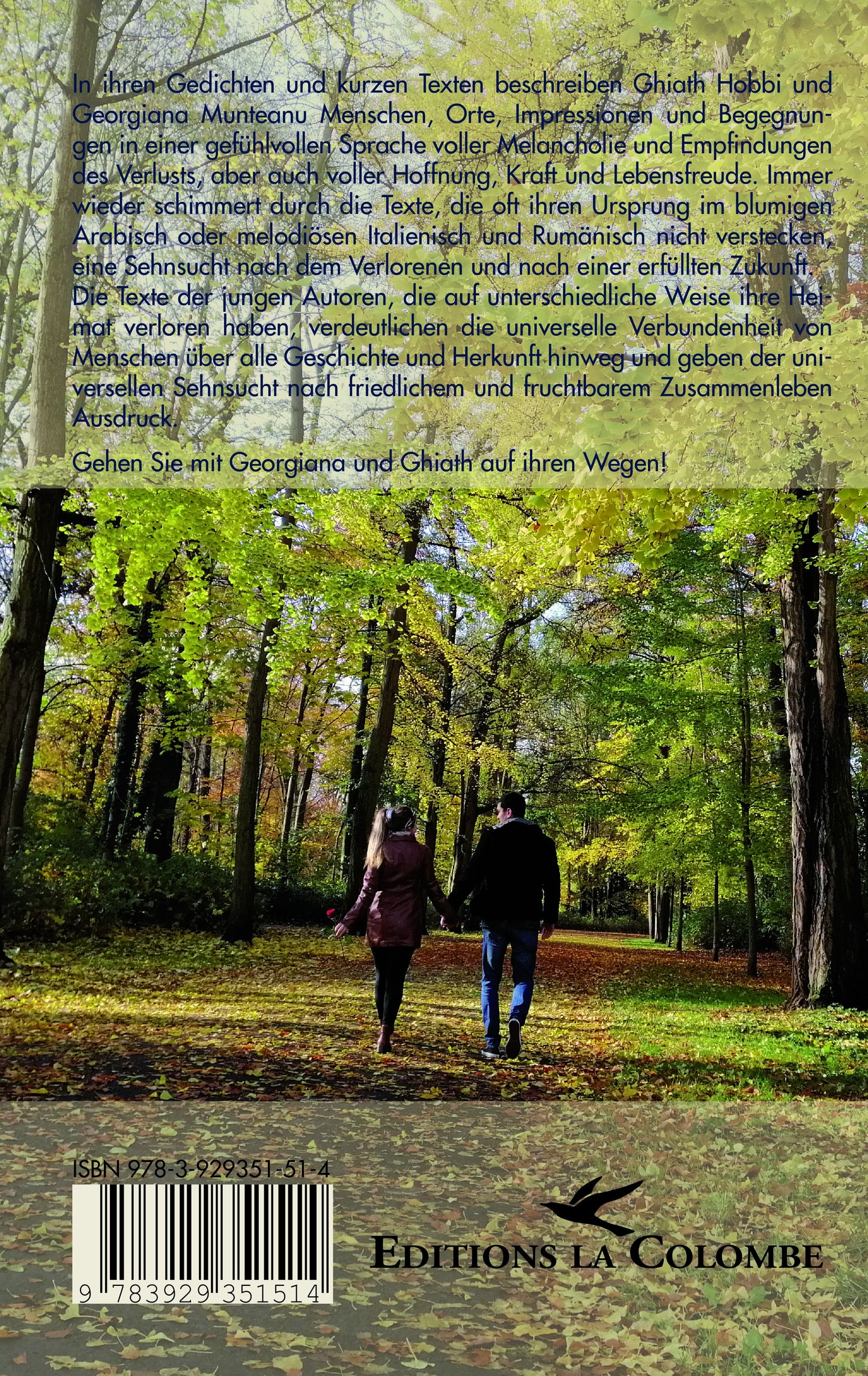 Rückseite des Lyrikbandes "Worte auf der Reise" von Hiath Hobbi und Georgina Munteanu