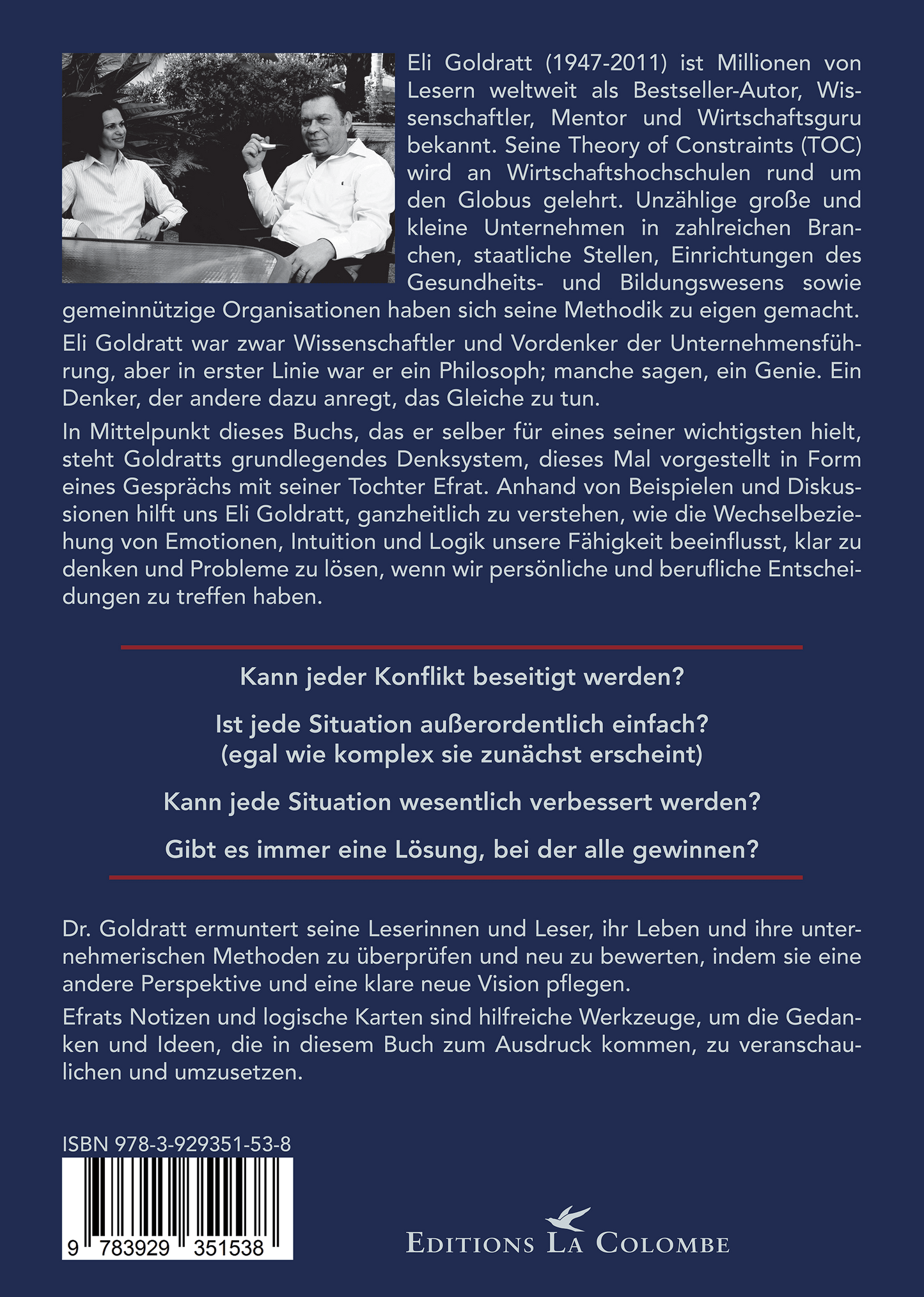 Rückseite des Buches "Die Wahl" von Eli Goldratt und Efrat Goldratt-Ashlag